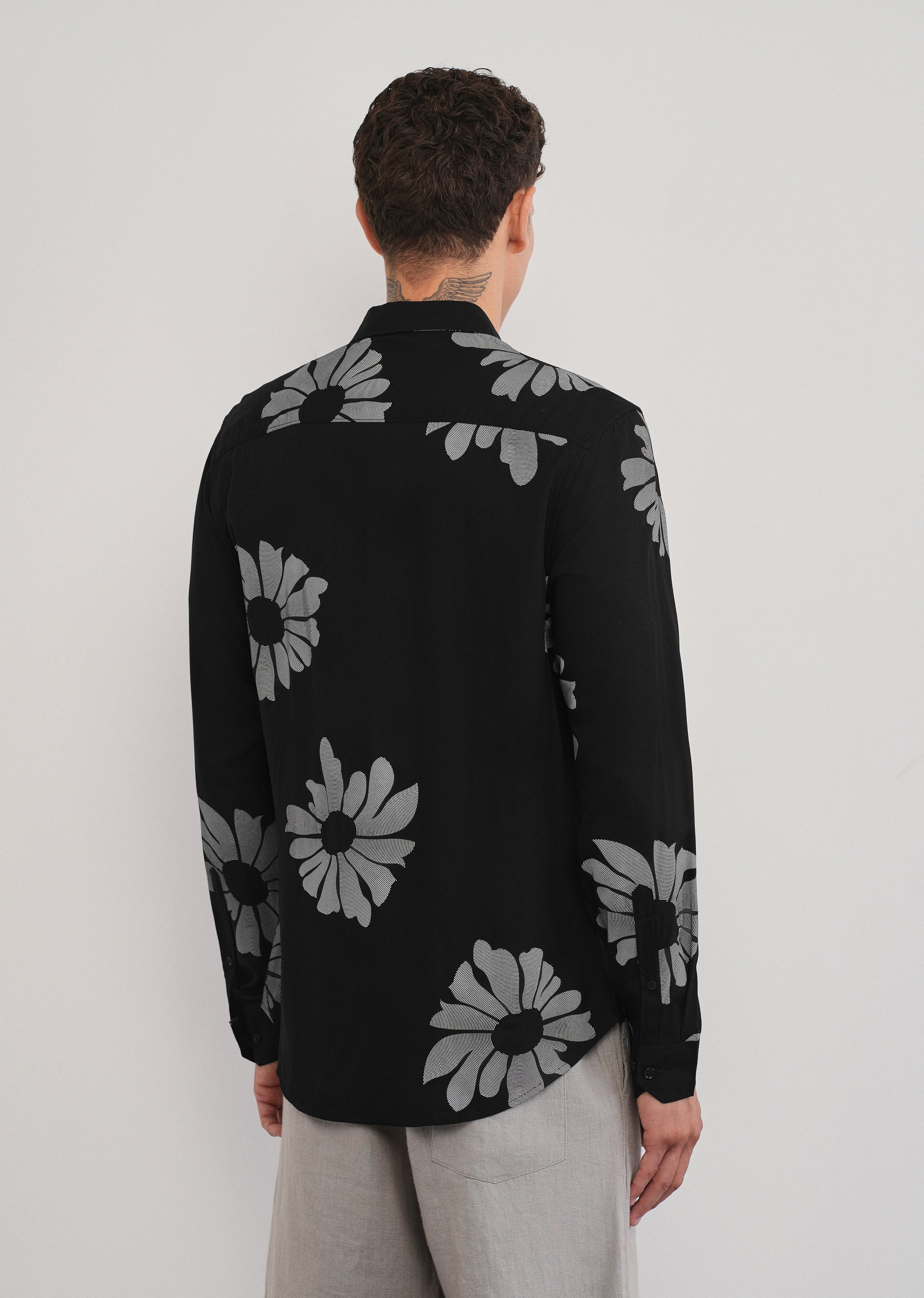 Black Linear Floral Print Shirt