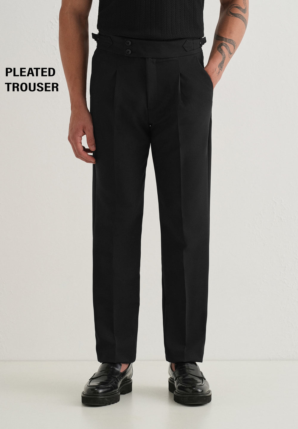 Deep Black Pleated Gurkha Pant