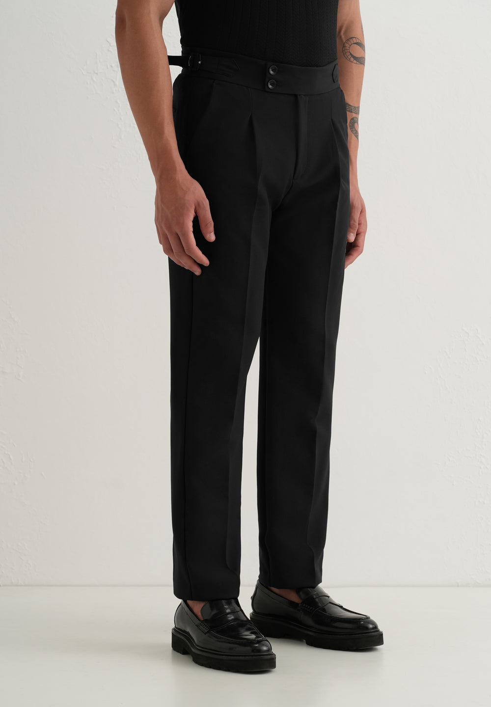 Deep Black Pleated Gurkha Pant
