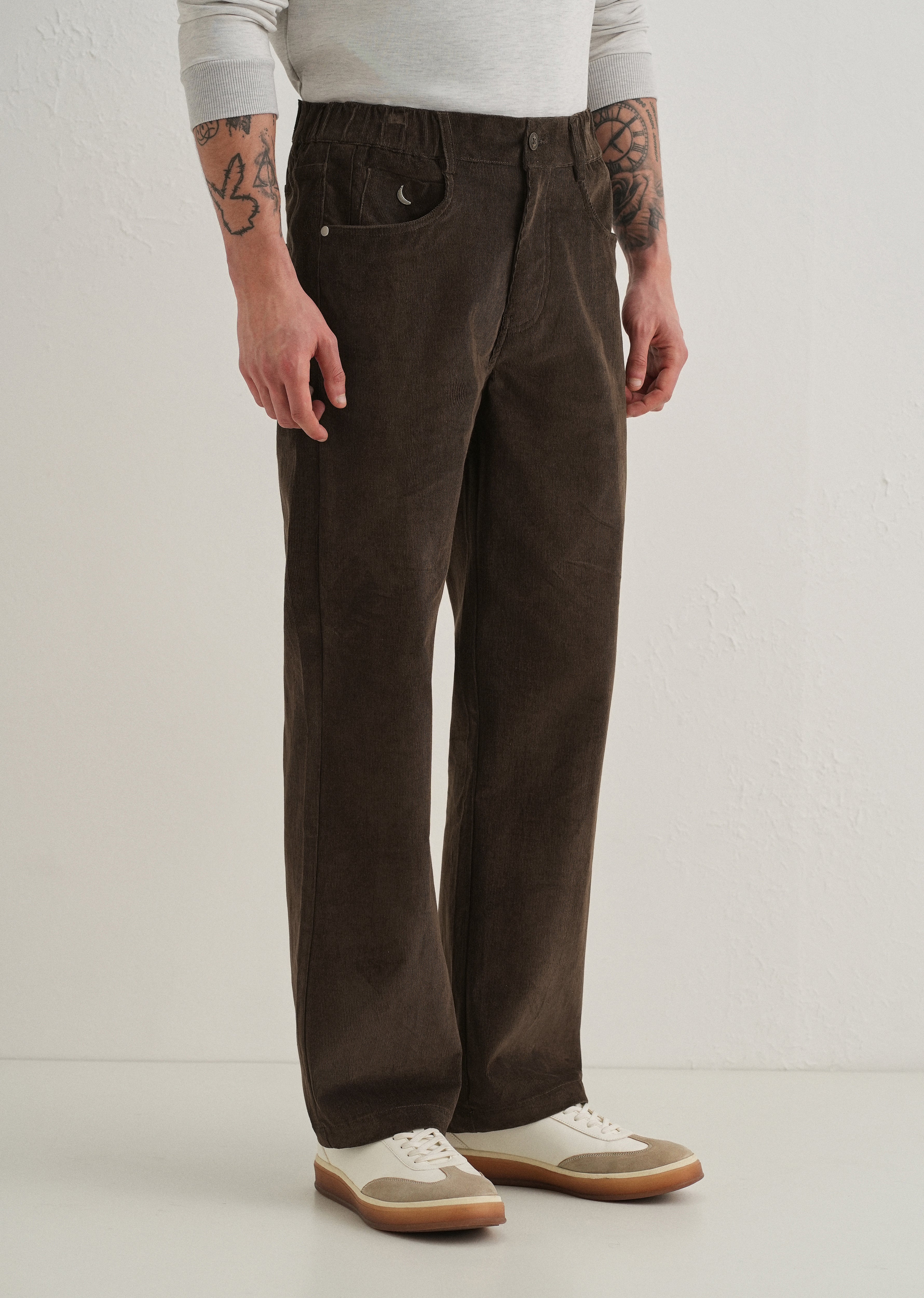 Deep Brown Semi-Elasticated Corduroy Pant