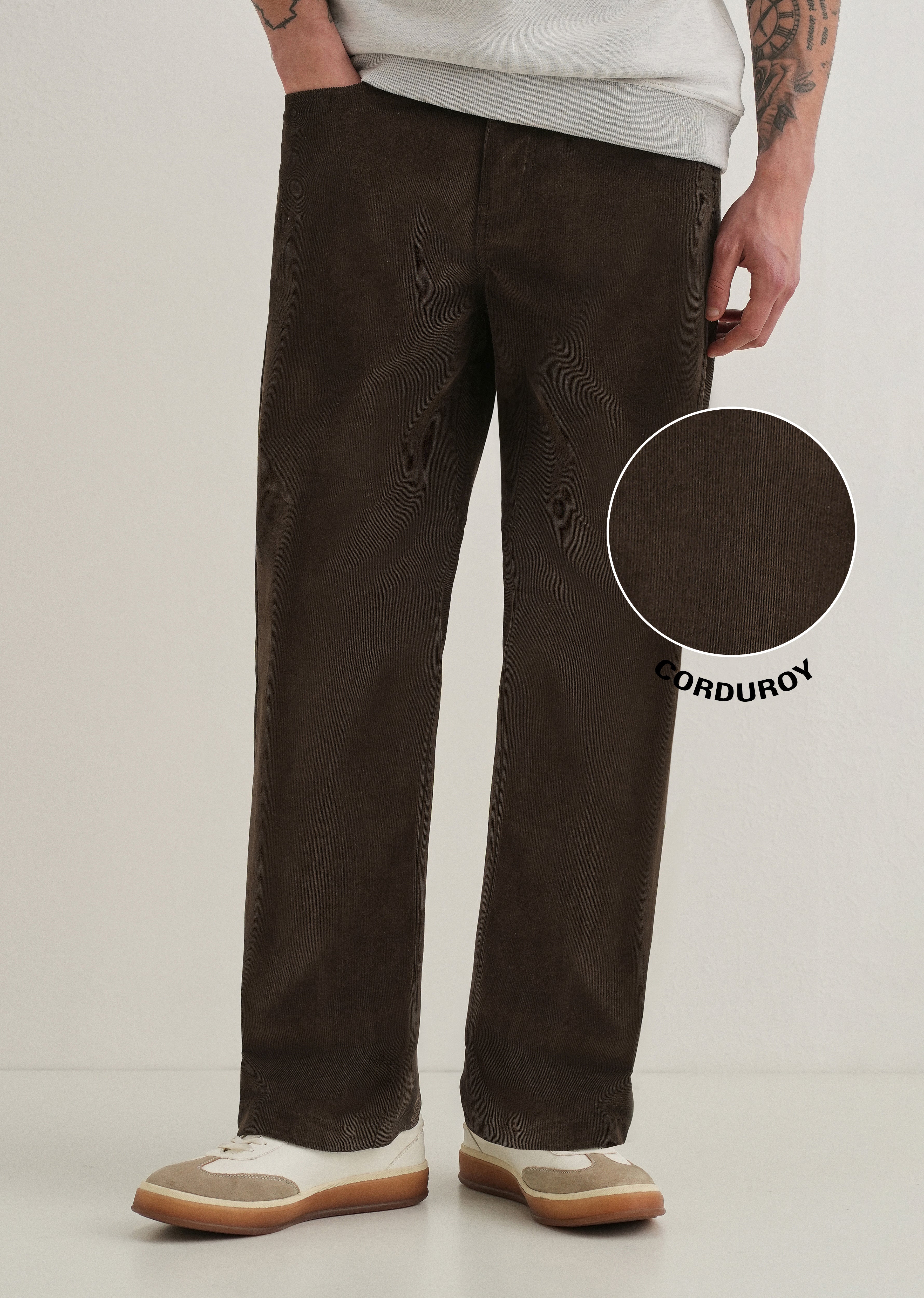 Deep Brown Semi-Elasticated Corduroy Pant