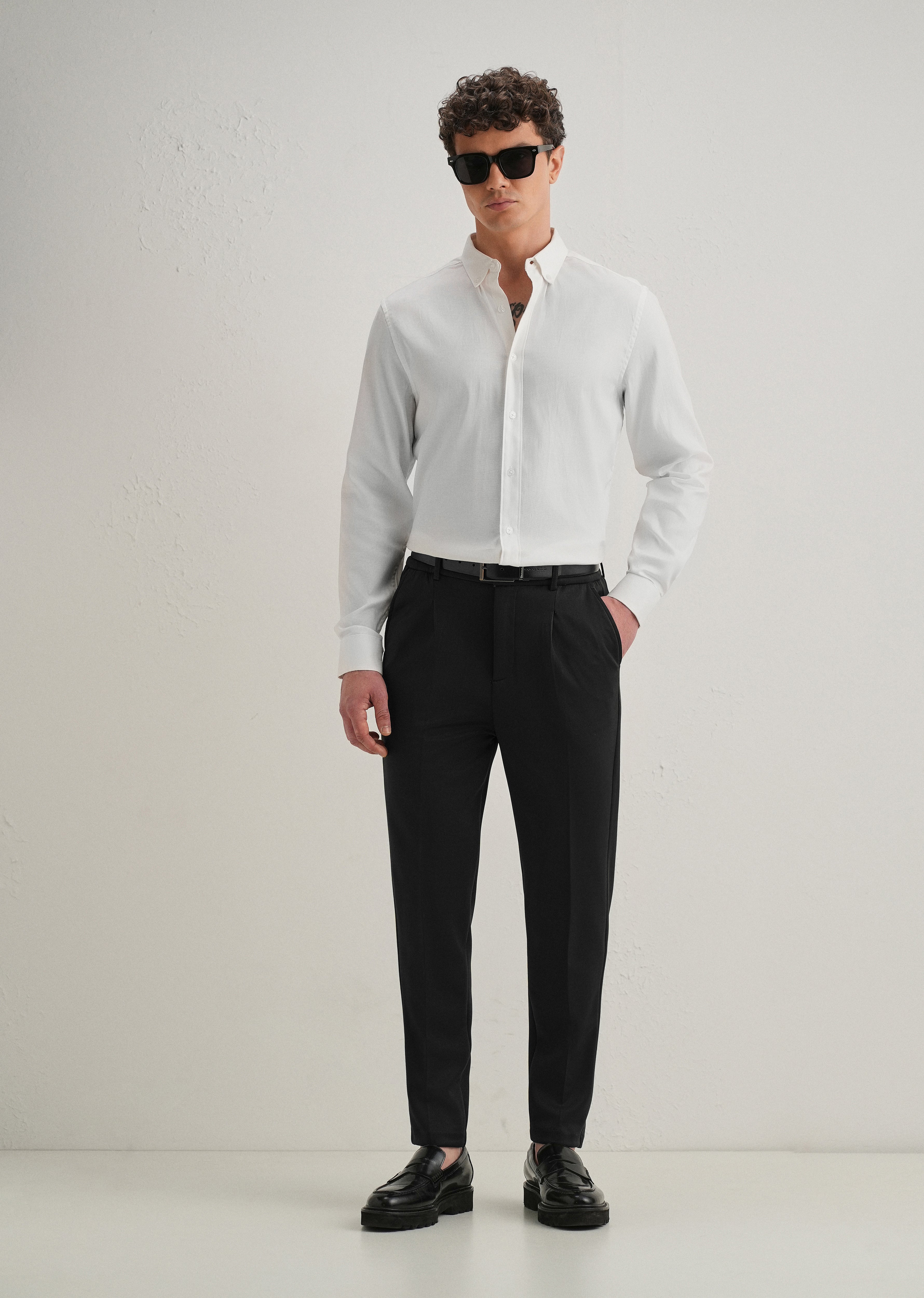 Deep Green Pleated Relaxed Fit Trousers