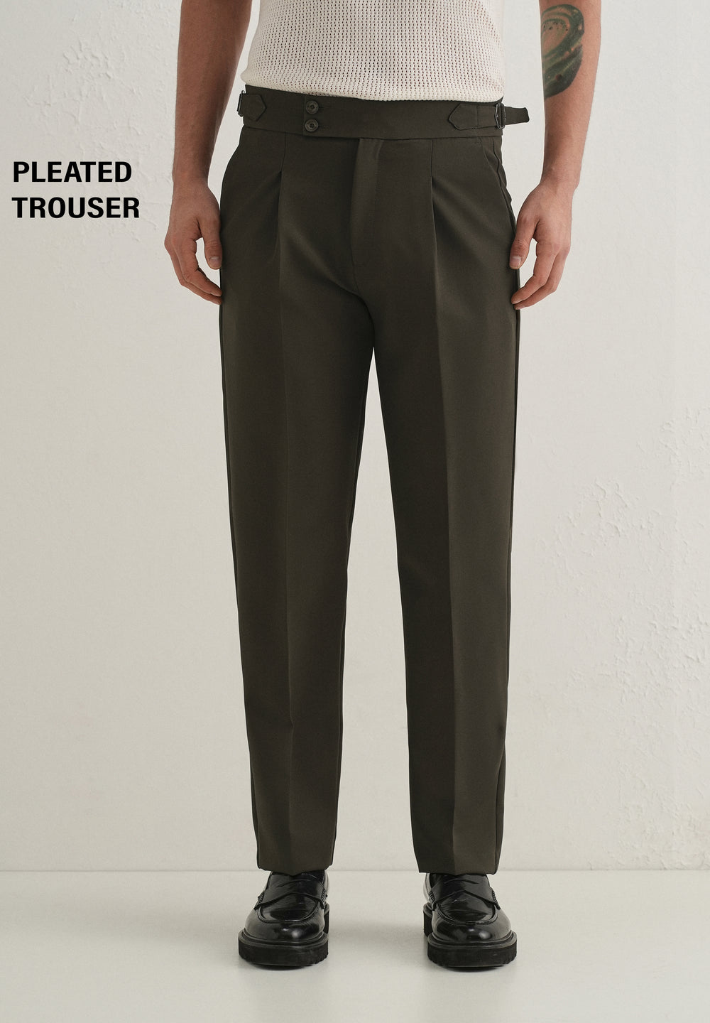 Deep Olive Pleated Gurkha Pant