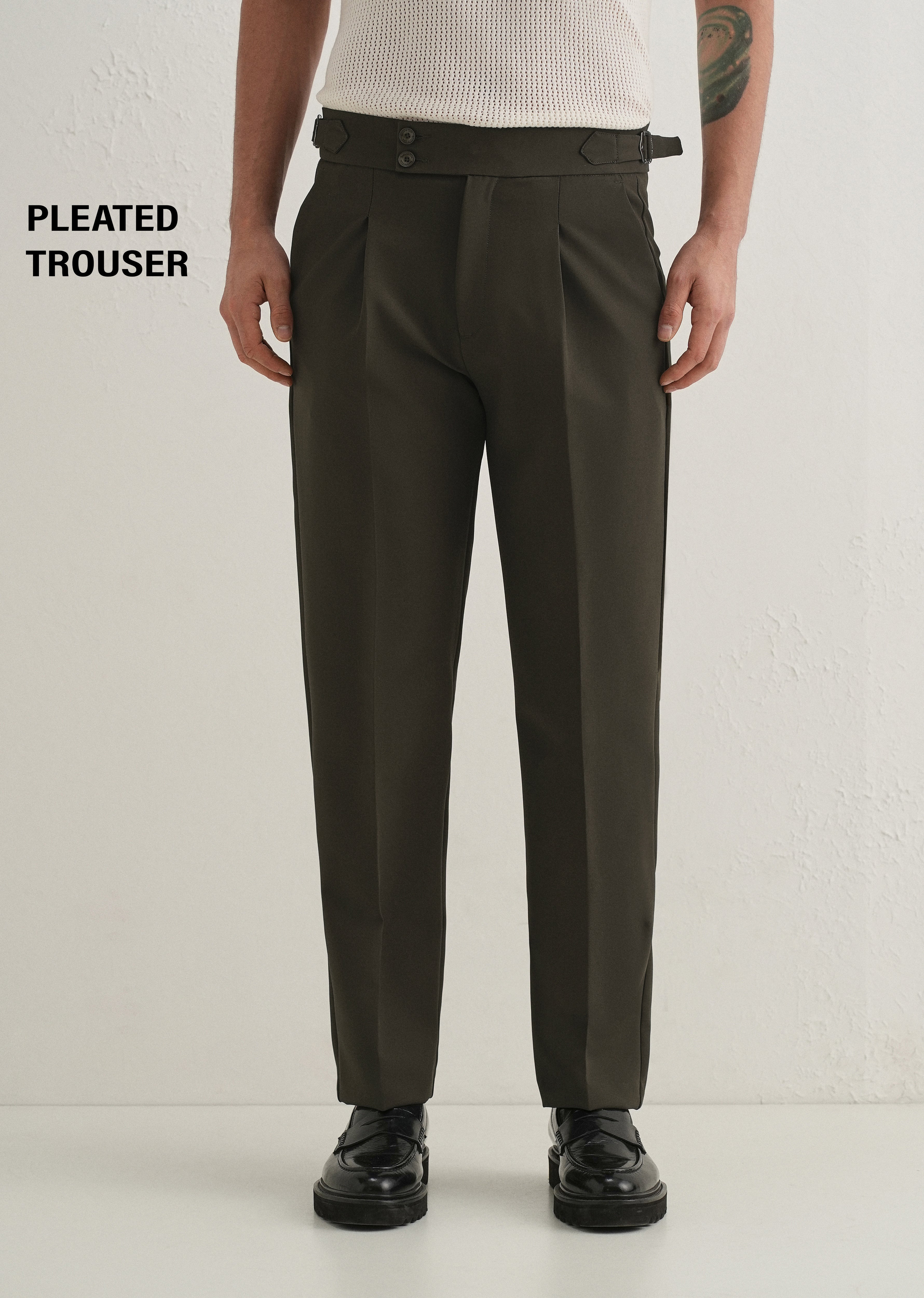 Deep Olive Pleated Gurkha Pant