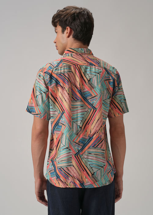 Delineated Orange Half Sleeve shirt
