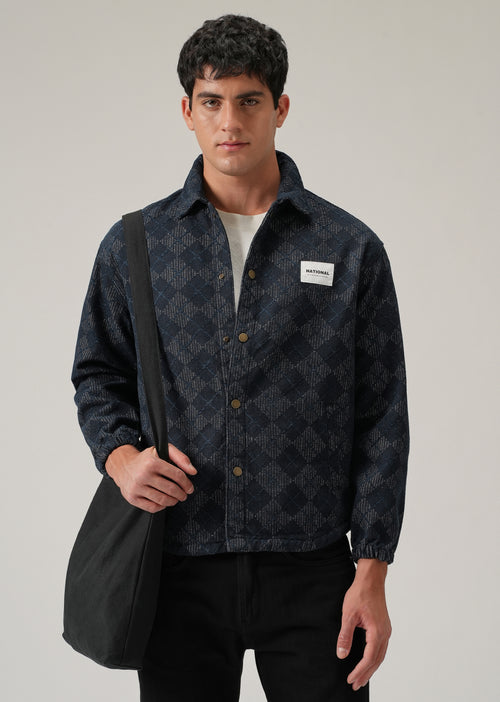 Diamond Pattern Denim Jacquard Jacket