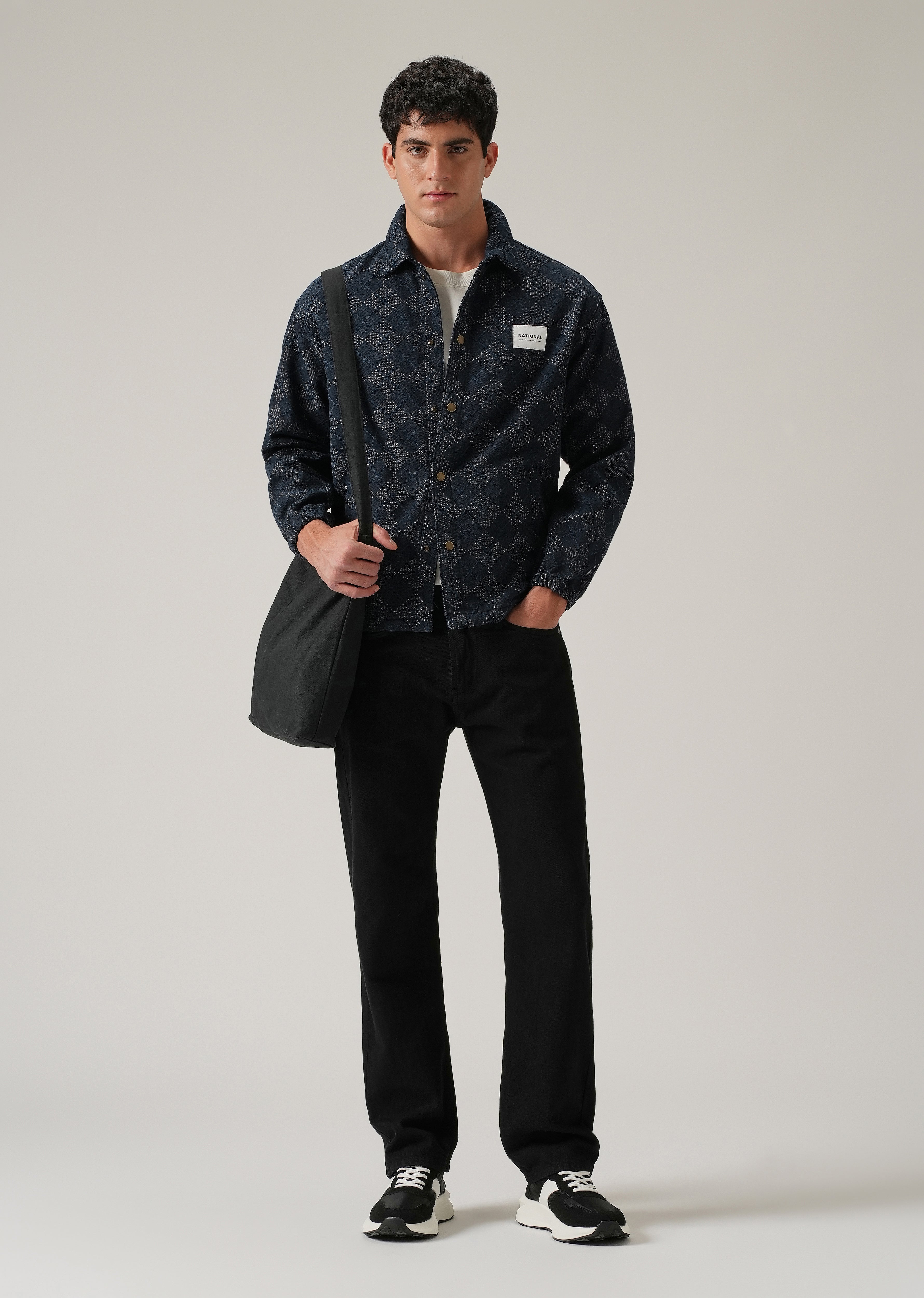 Diamond Pattern Denim Jacquard Jacket