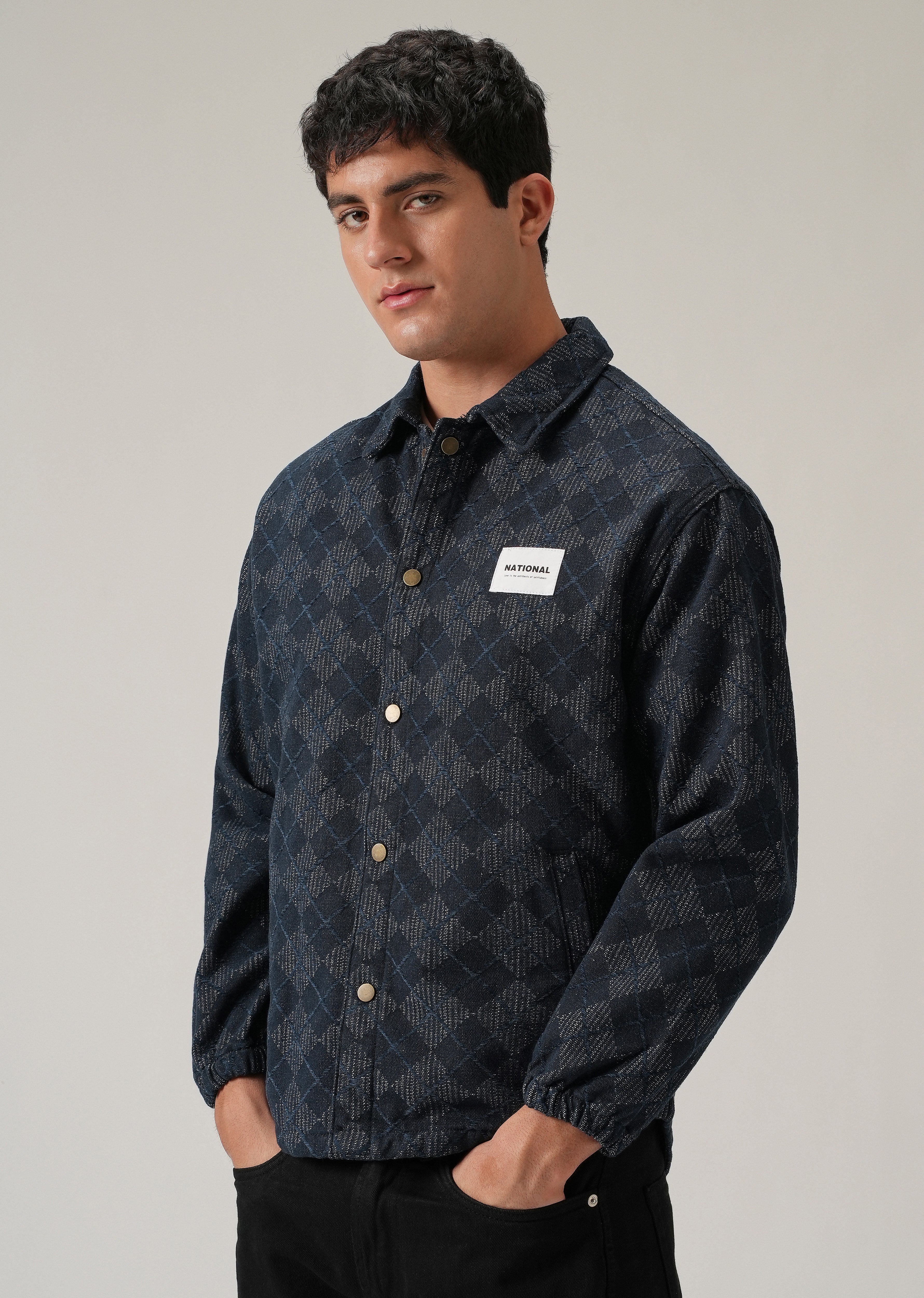 Diamond Pattern Denim Jacquard Jacket