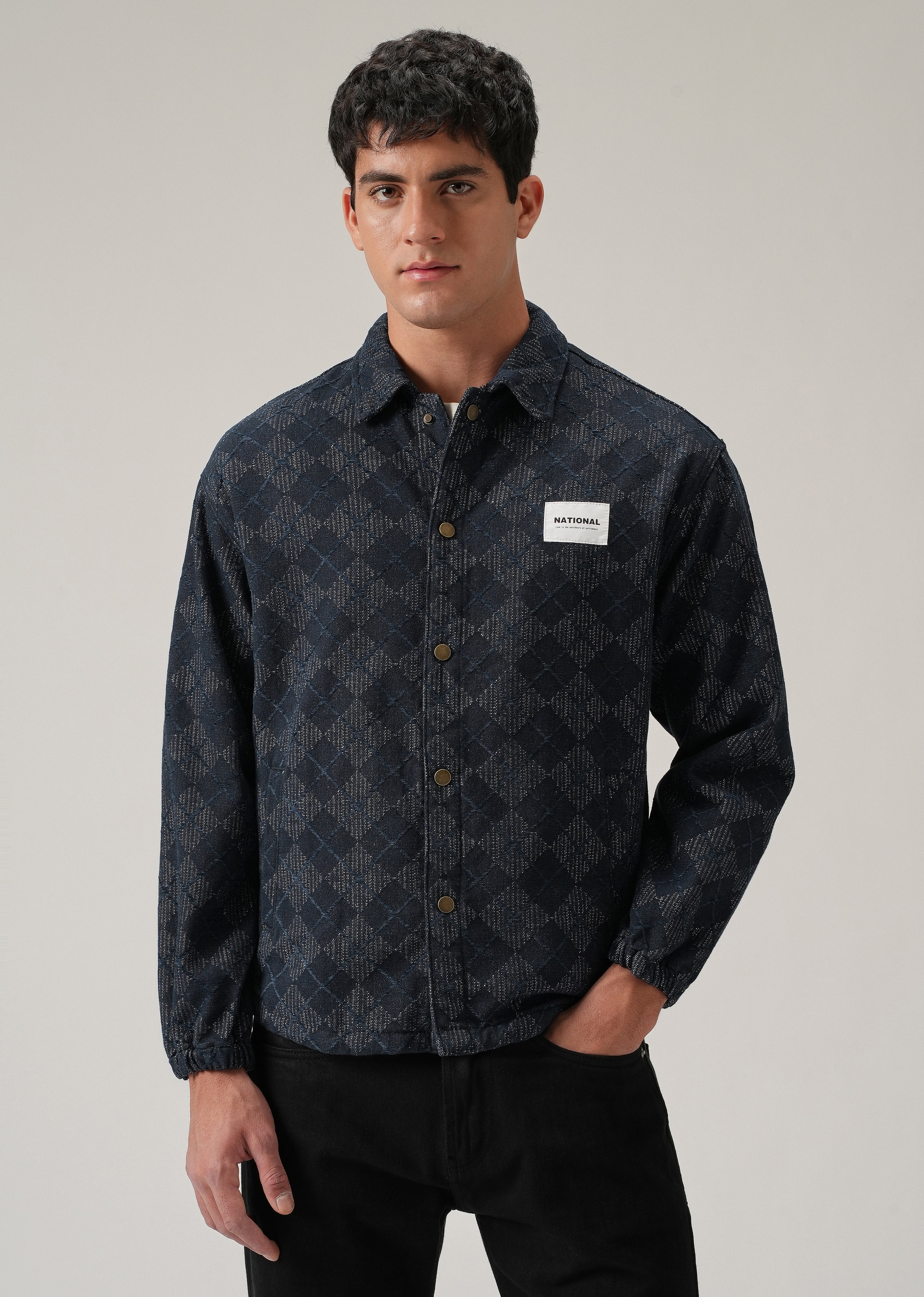 Diamond Pattern Denim Jacquard Jacket