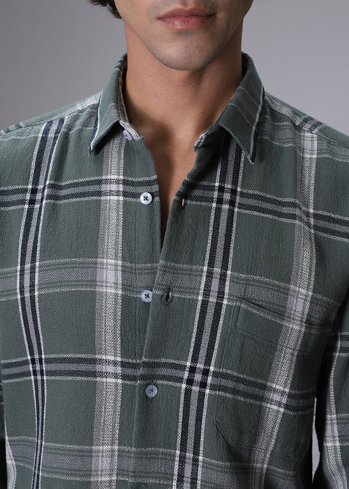 Dobby Check Olive Green Shirt