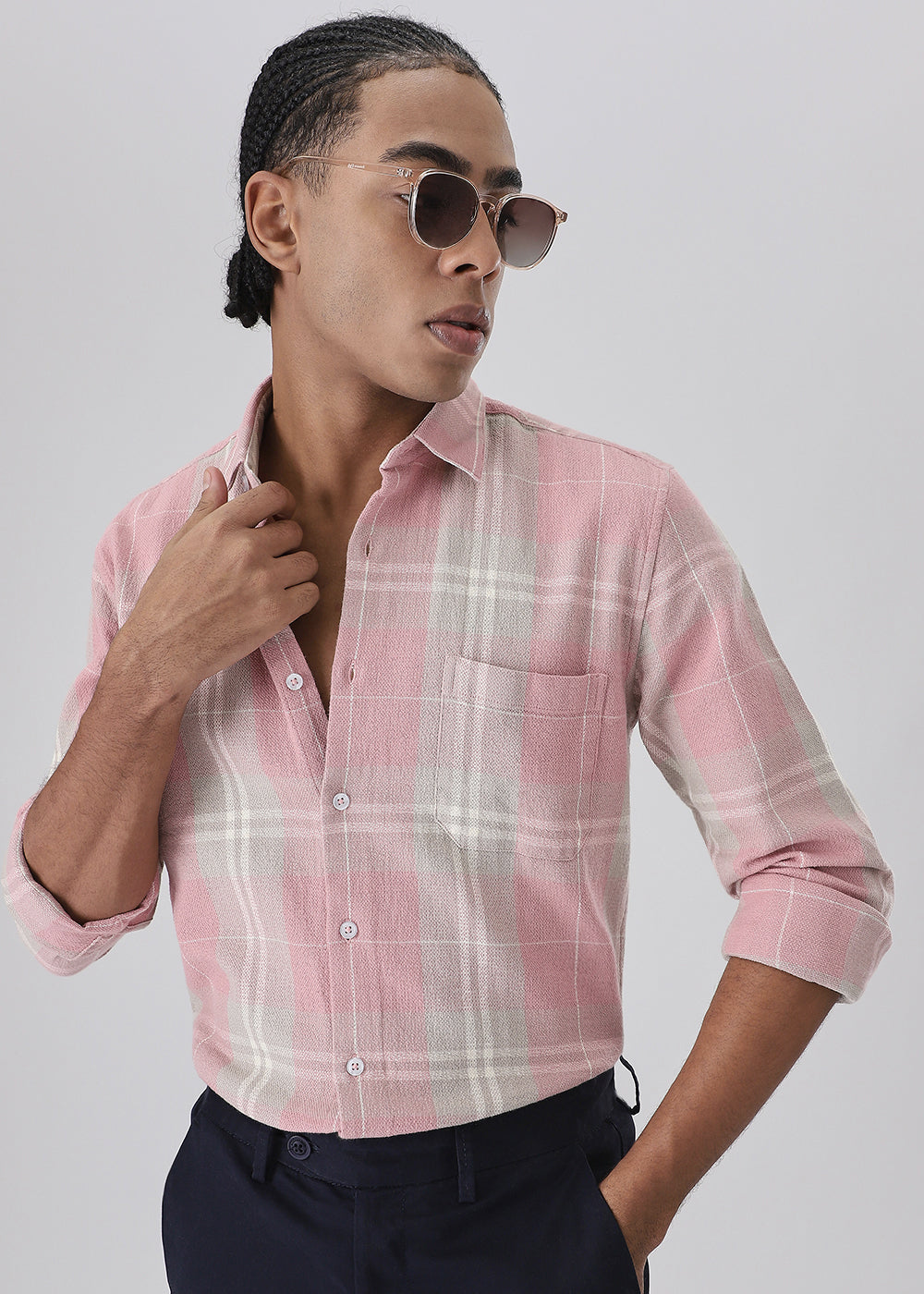 Dobby French Pink Check Shirt