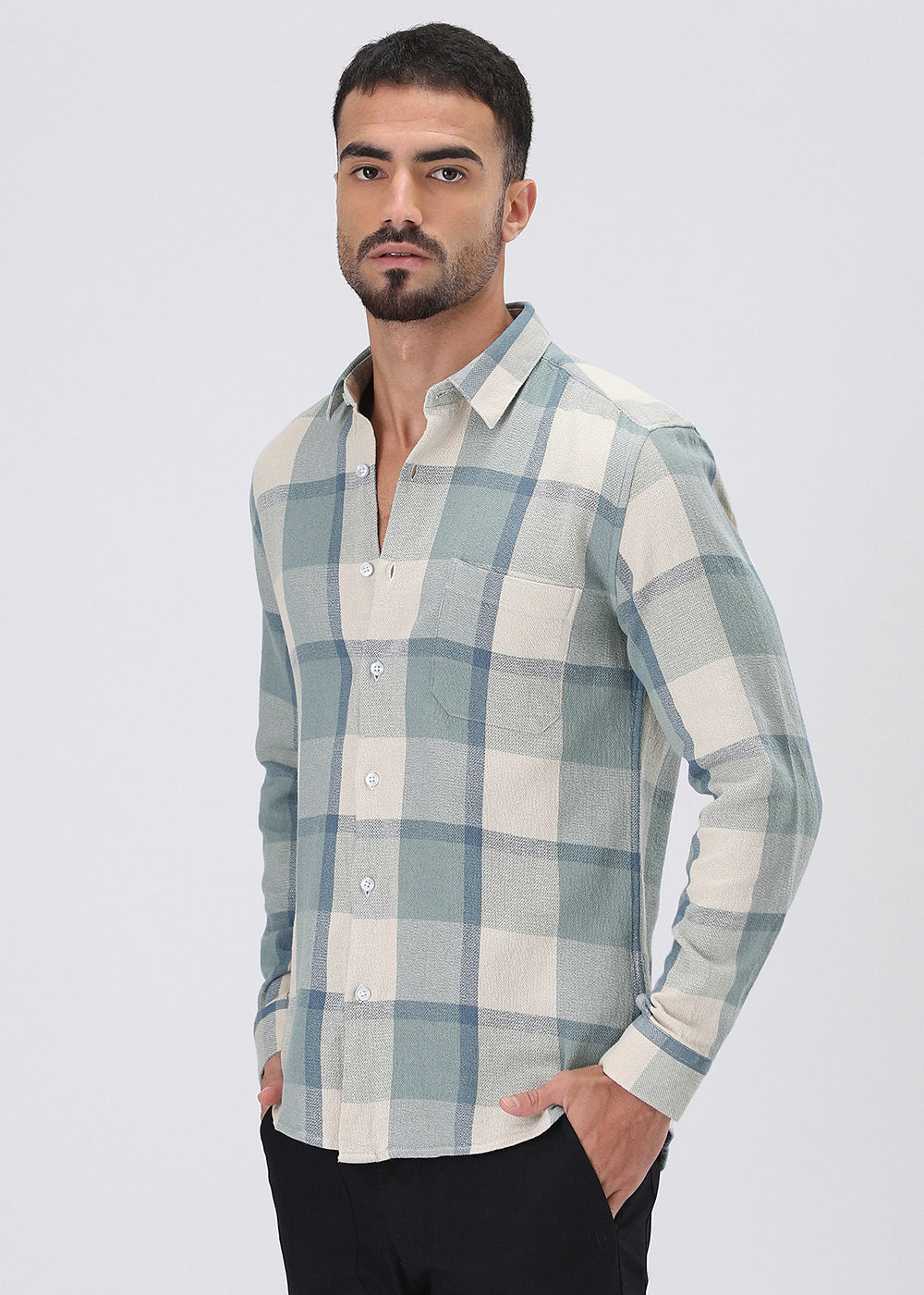 Dobby Smooky Olive Check Shirt