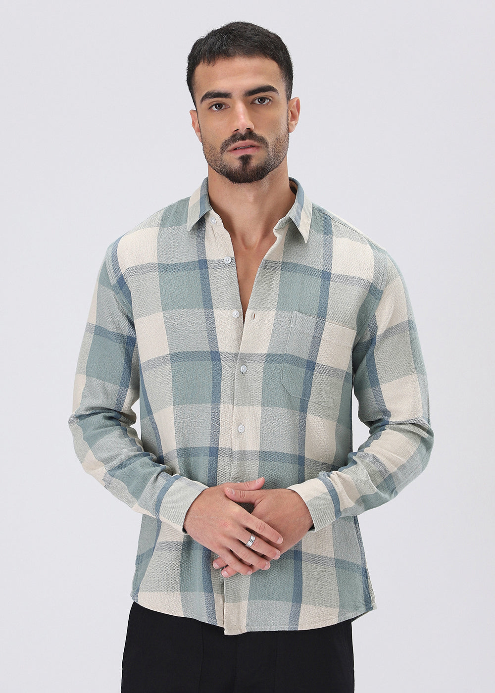 Dobby Smooky Olive Check Shirt