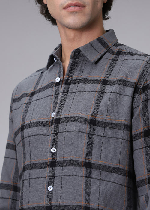 Dobby Steel Grey Check Shirt