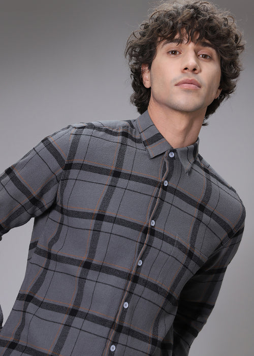 Dobby Steel Grey Check Shirt