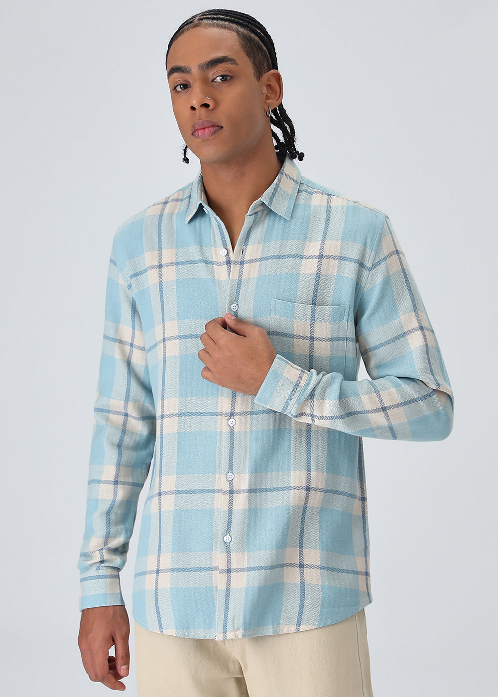 Dobby Turquoise Check Shirt