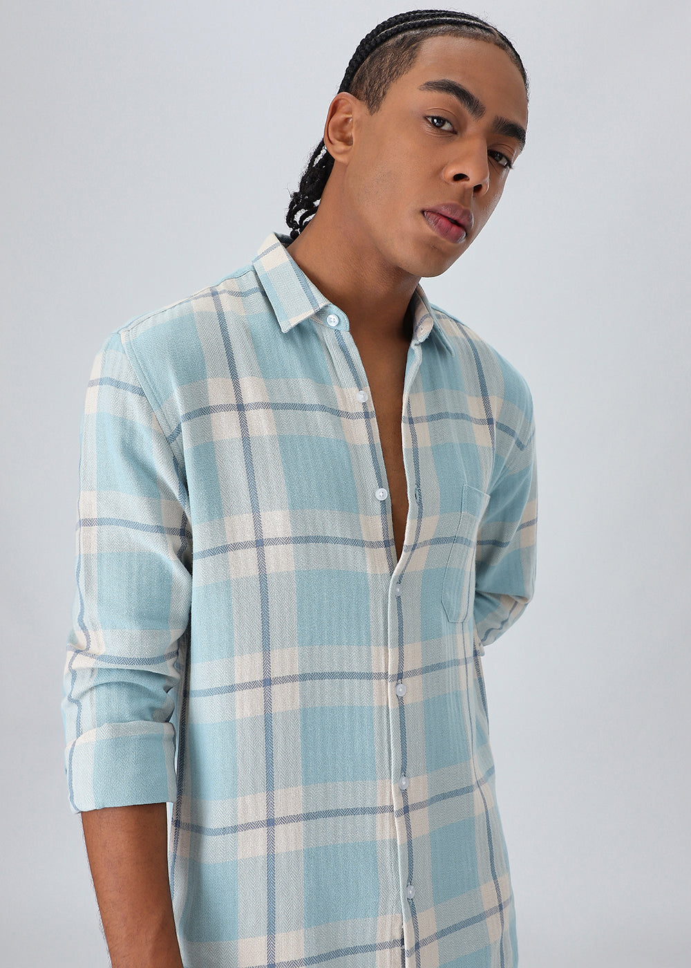 Dobby Turquoise Check Shirt