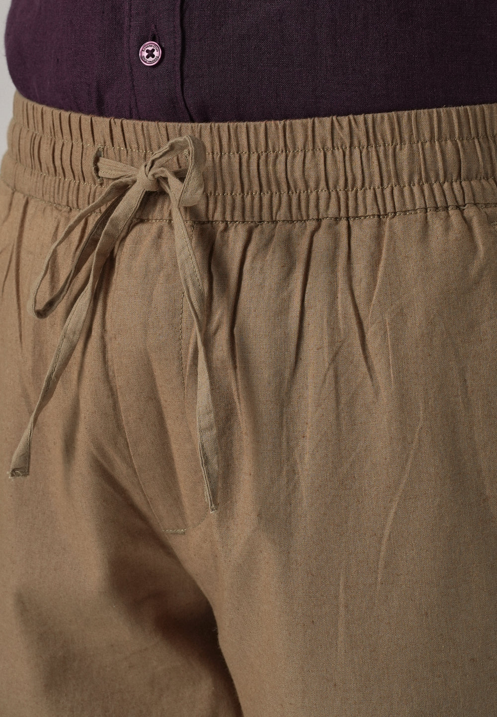 Drawstring Beige Linen Pant