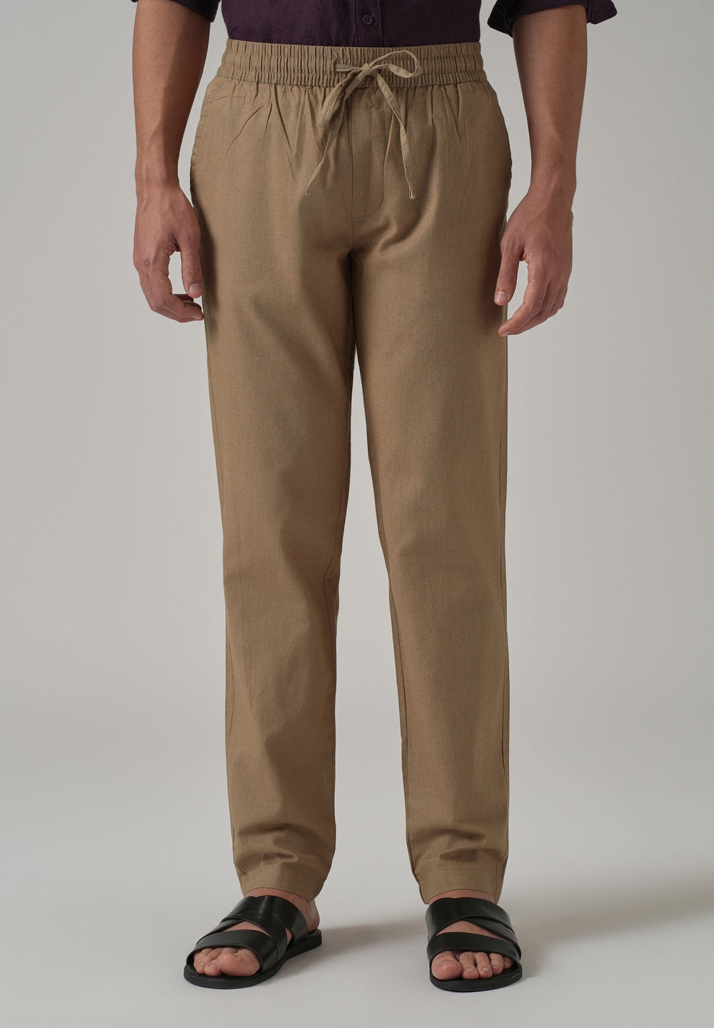 Drawstring Beige Linen Pant