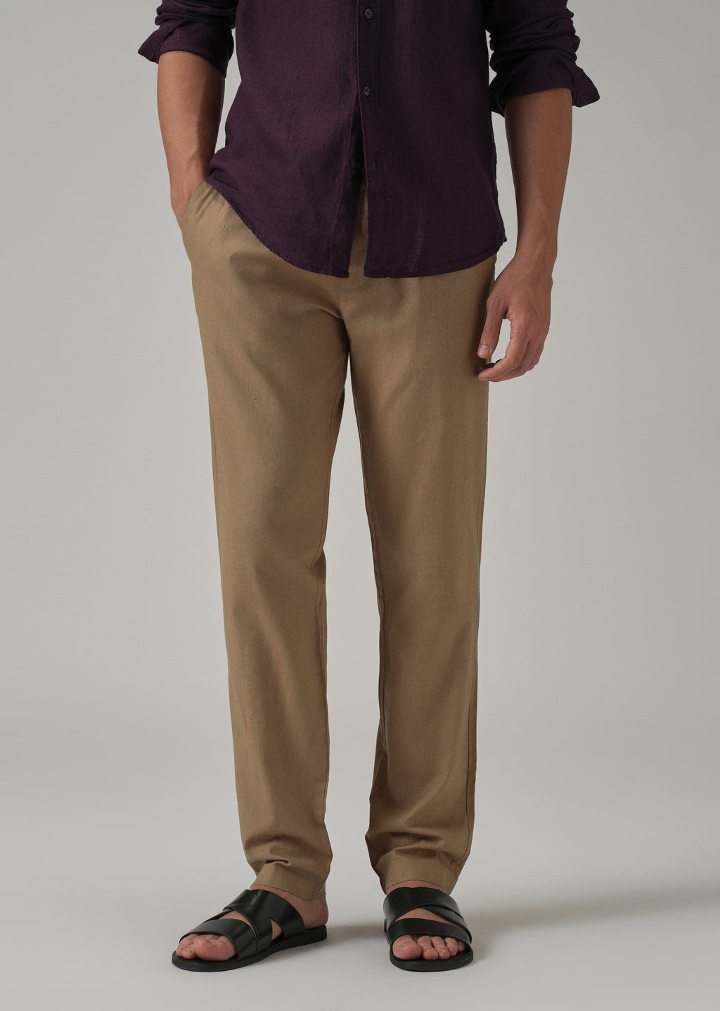 Drawstring Khaki Brown Linen Pant