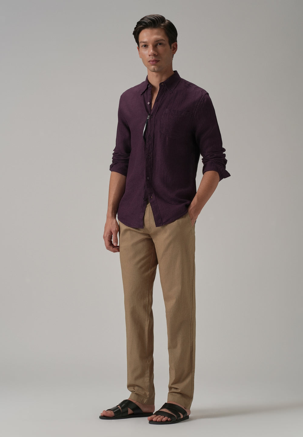 Drawstring Beige Linen Pant
