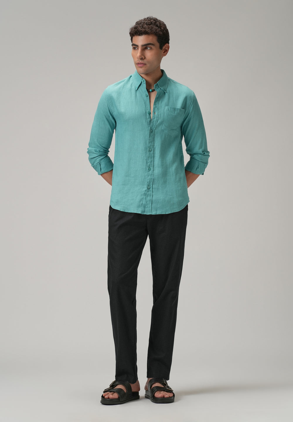 Drawstring Black Linen Pant