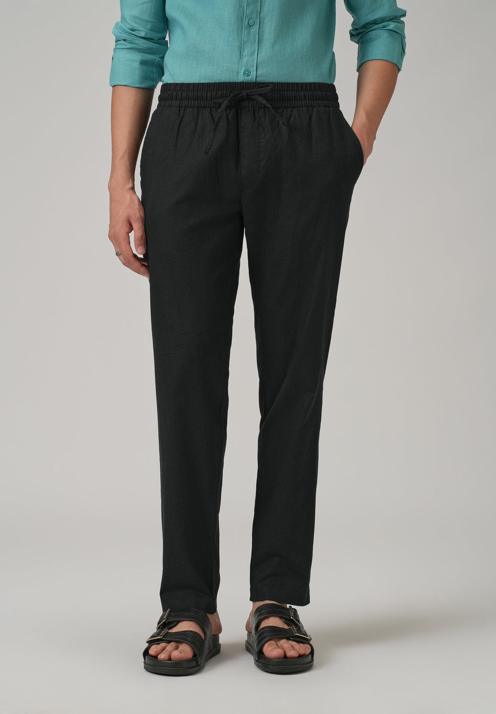 Drawstring Black Linen Pant