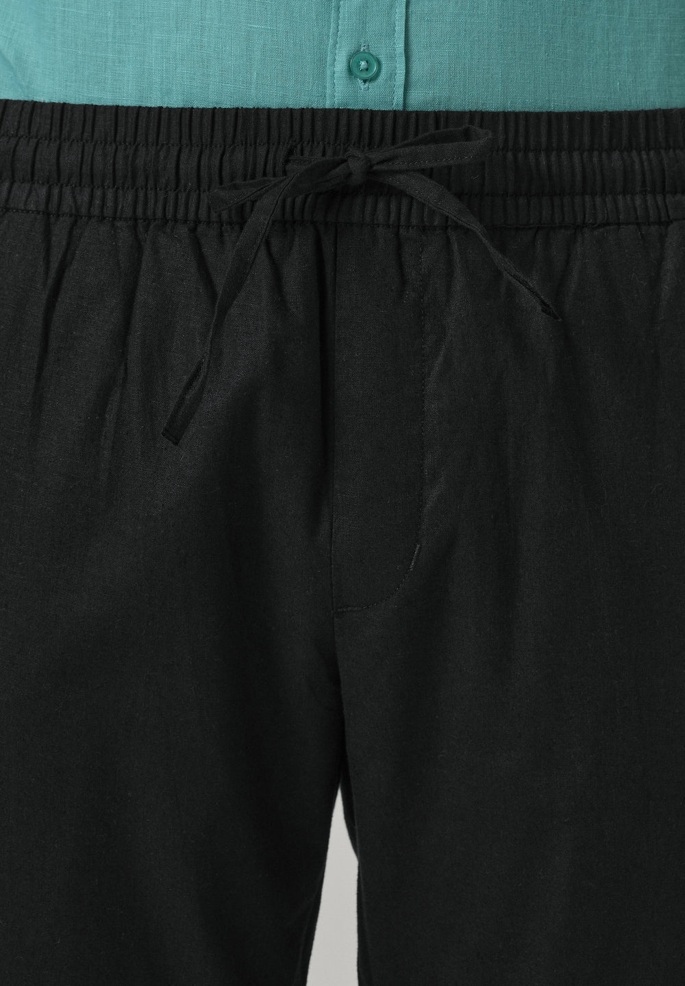 Drawstring Black Linen Pant