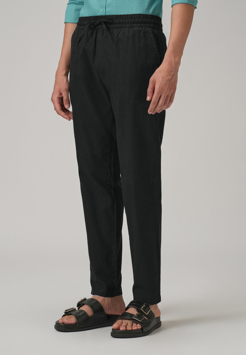 Drawstring Black Linen Pant