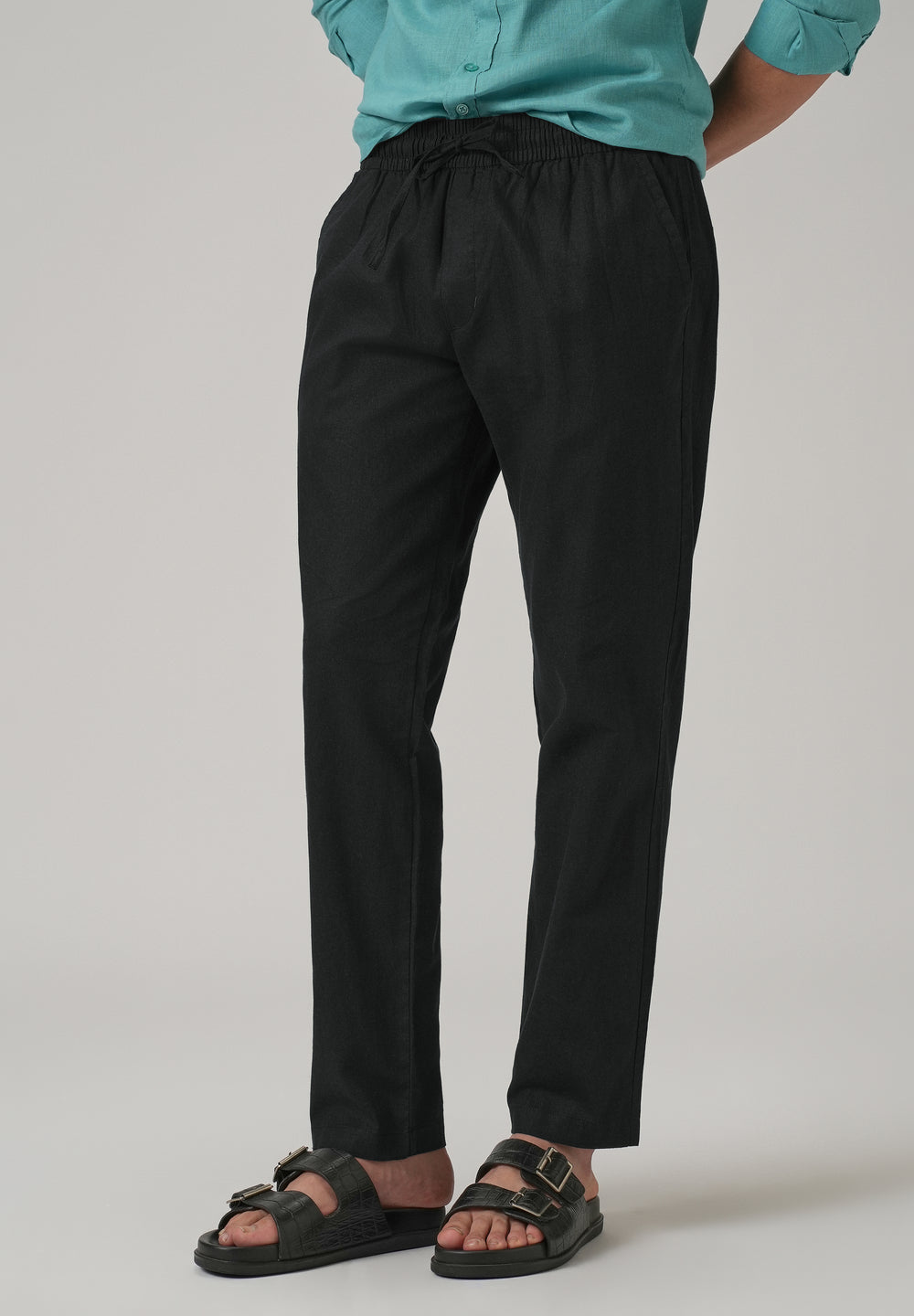 Drawstring Black Linen Pant