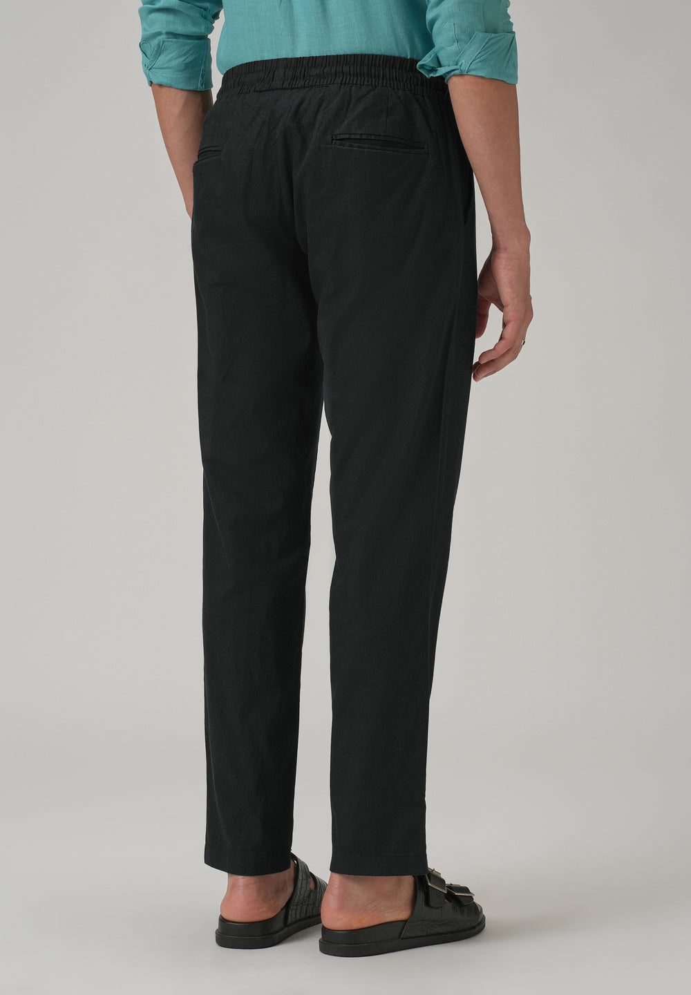Drawstring Black Linen Pant