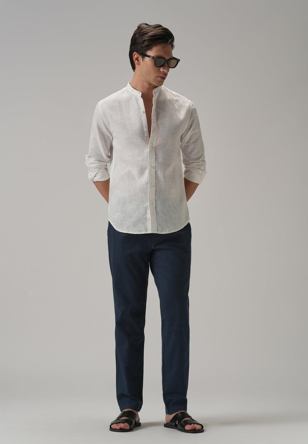 Drawstring Blue Linen Pant