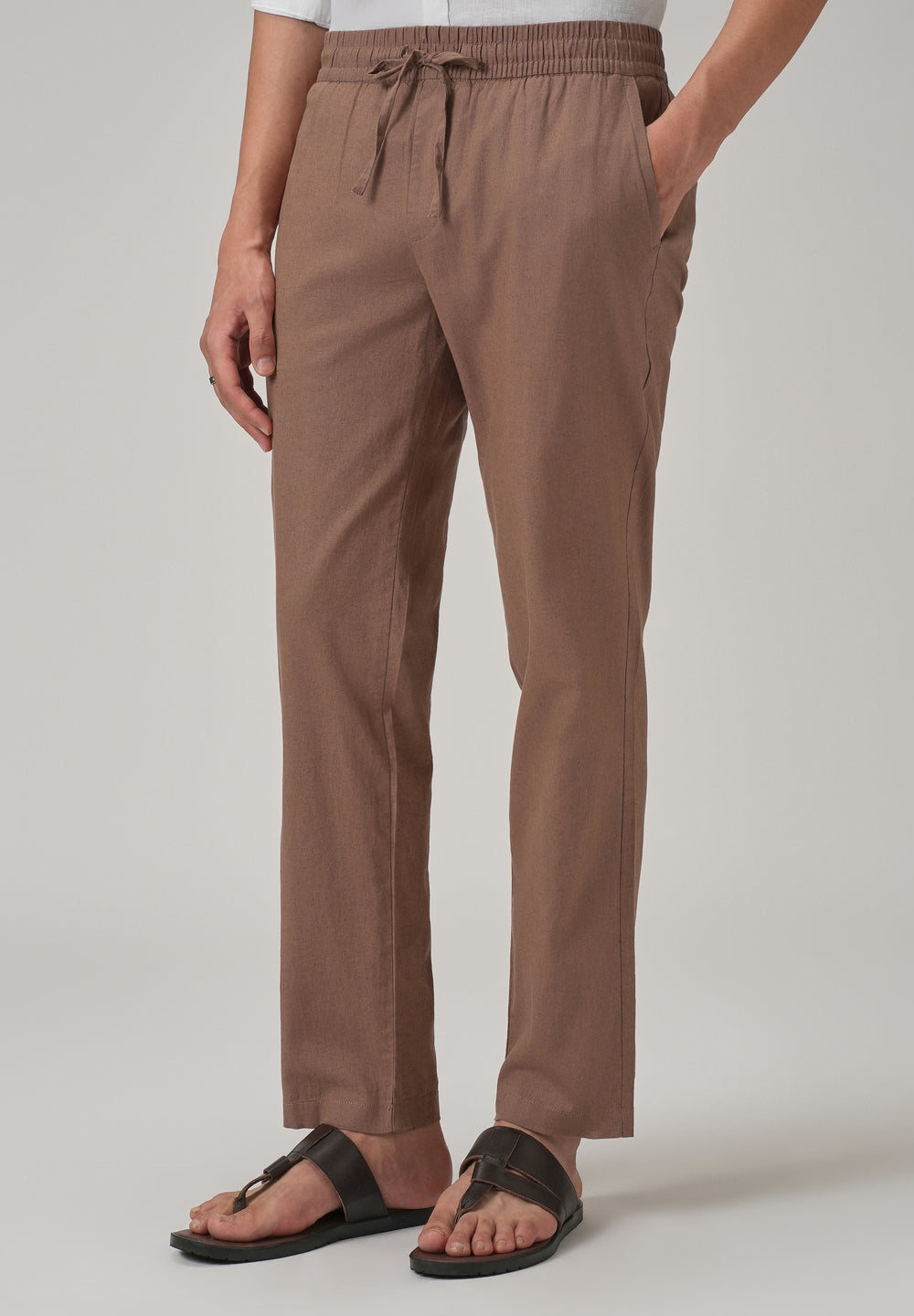 Drawstring Brown Linen Pant