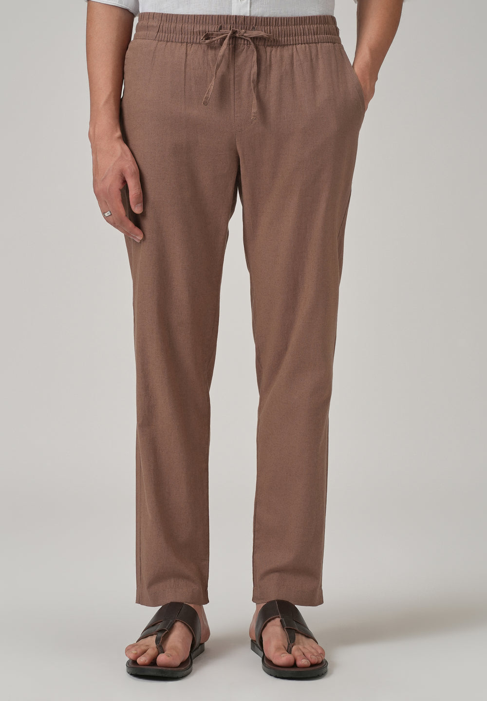Drawstring Brown Linen Pant