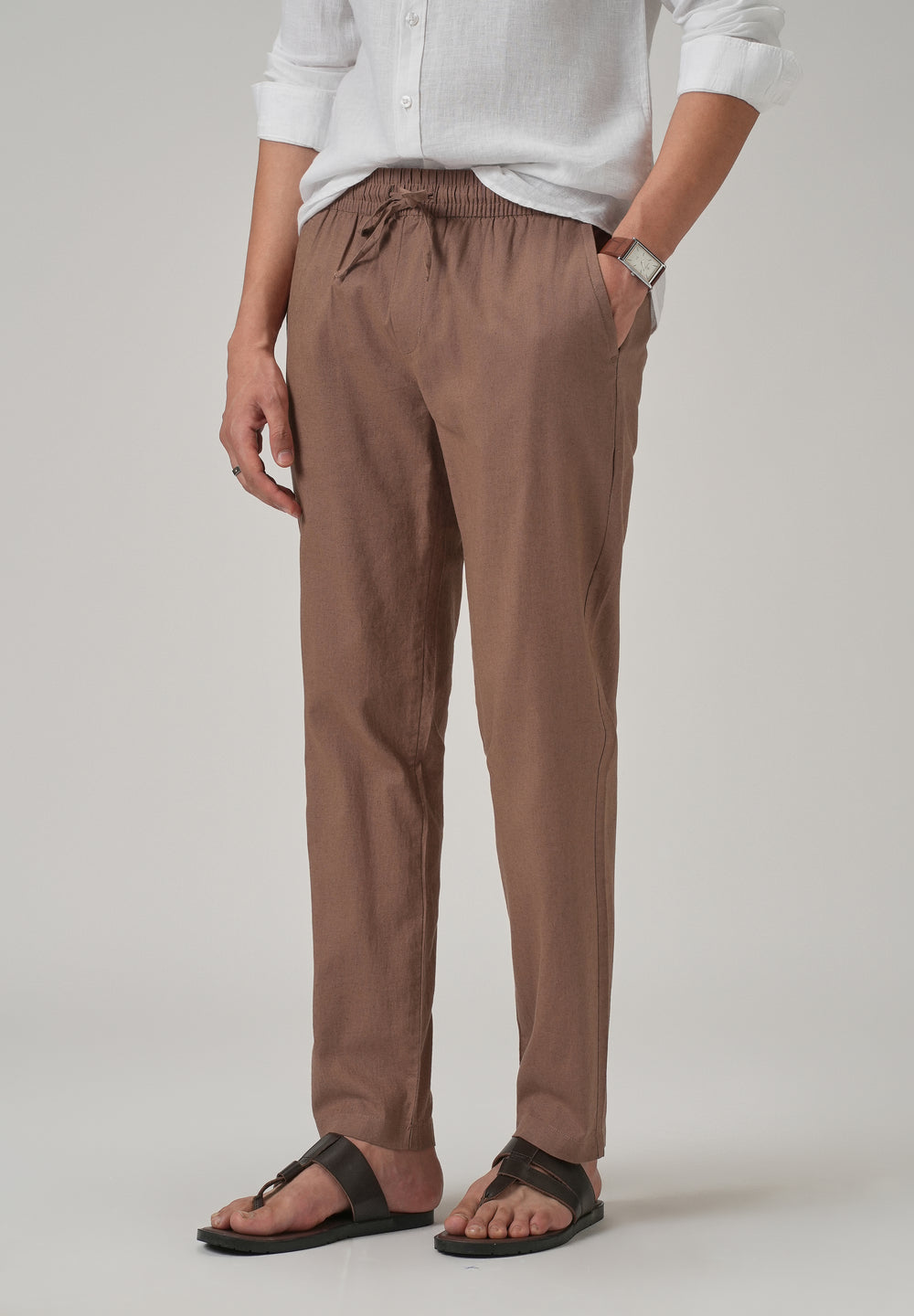 Drawstring Brown Linen Pant