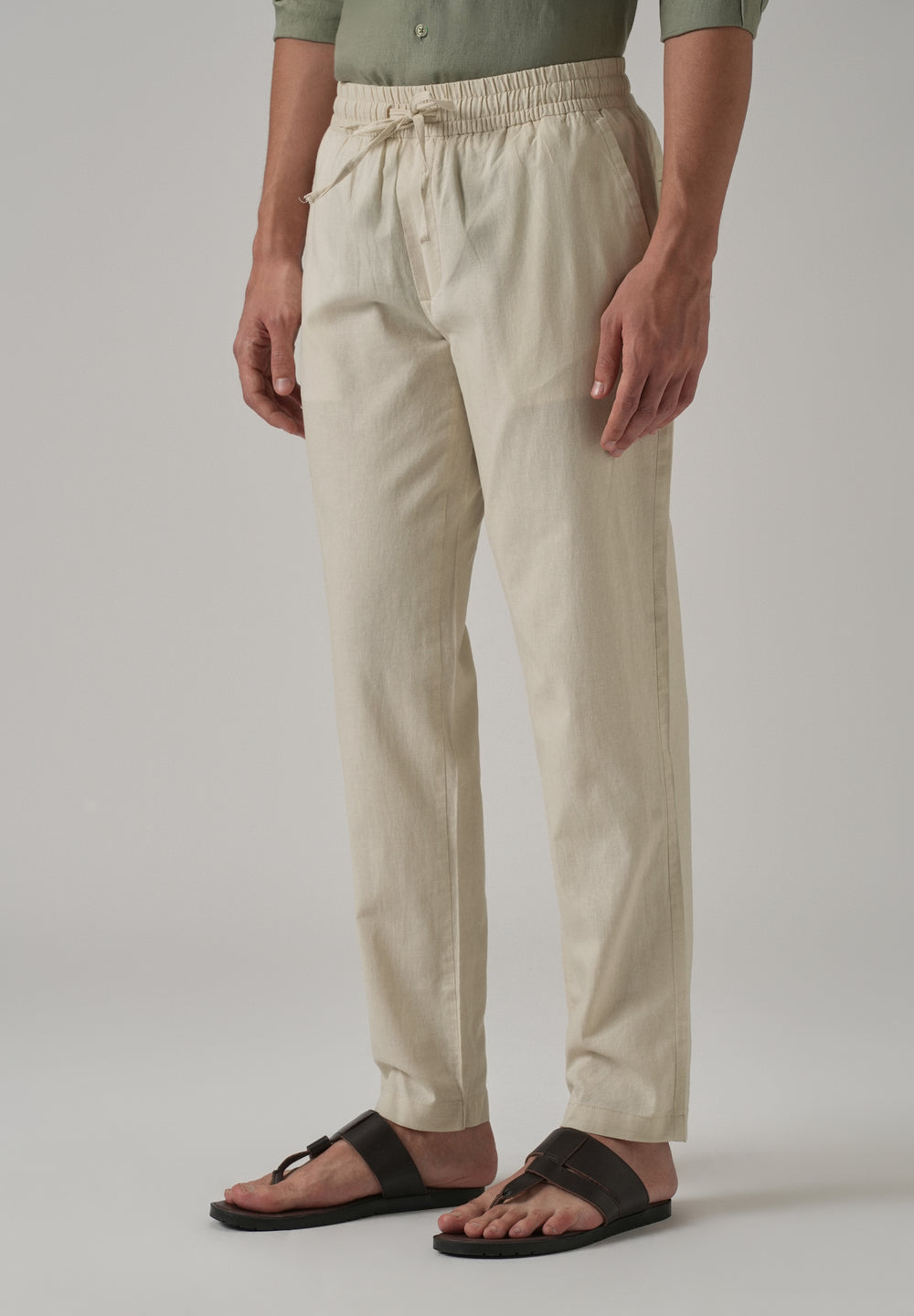 Drawstring Cream Linen Pant