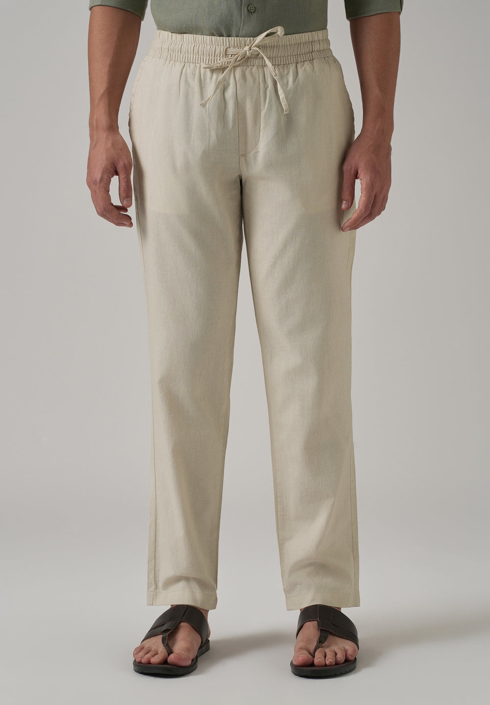 Drawstring Cream Linen Pant