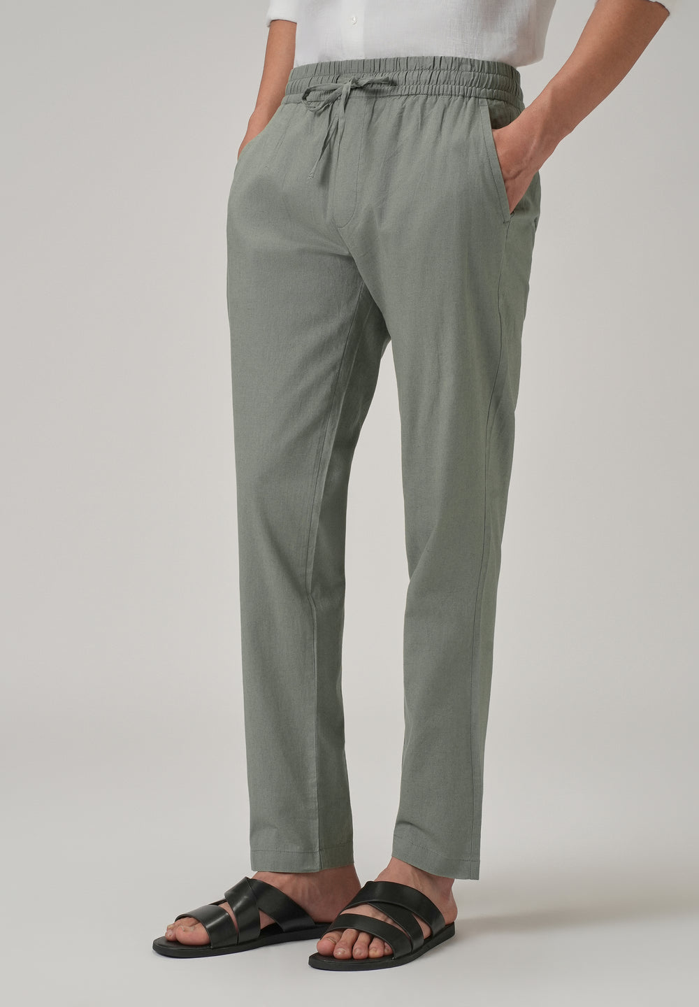 Drawstring Green Linen Pant