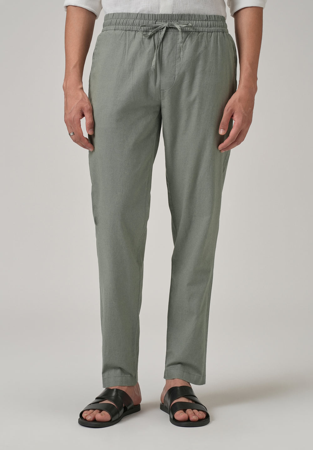 Drawstring Green Linen Pant