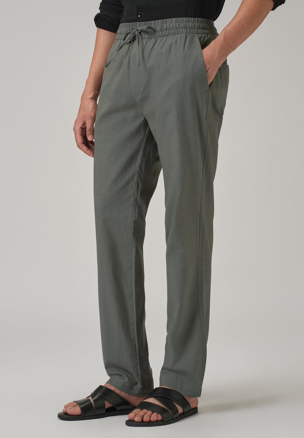 Drawstring Grey Linen Pant