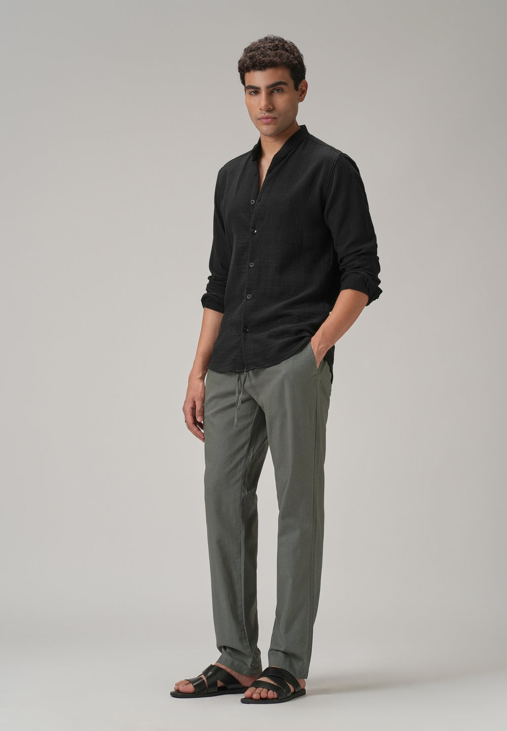 Drawstring Grey Linen Pant