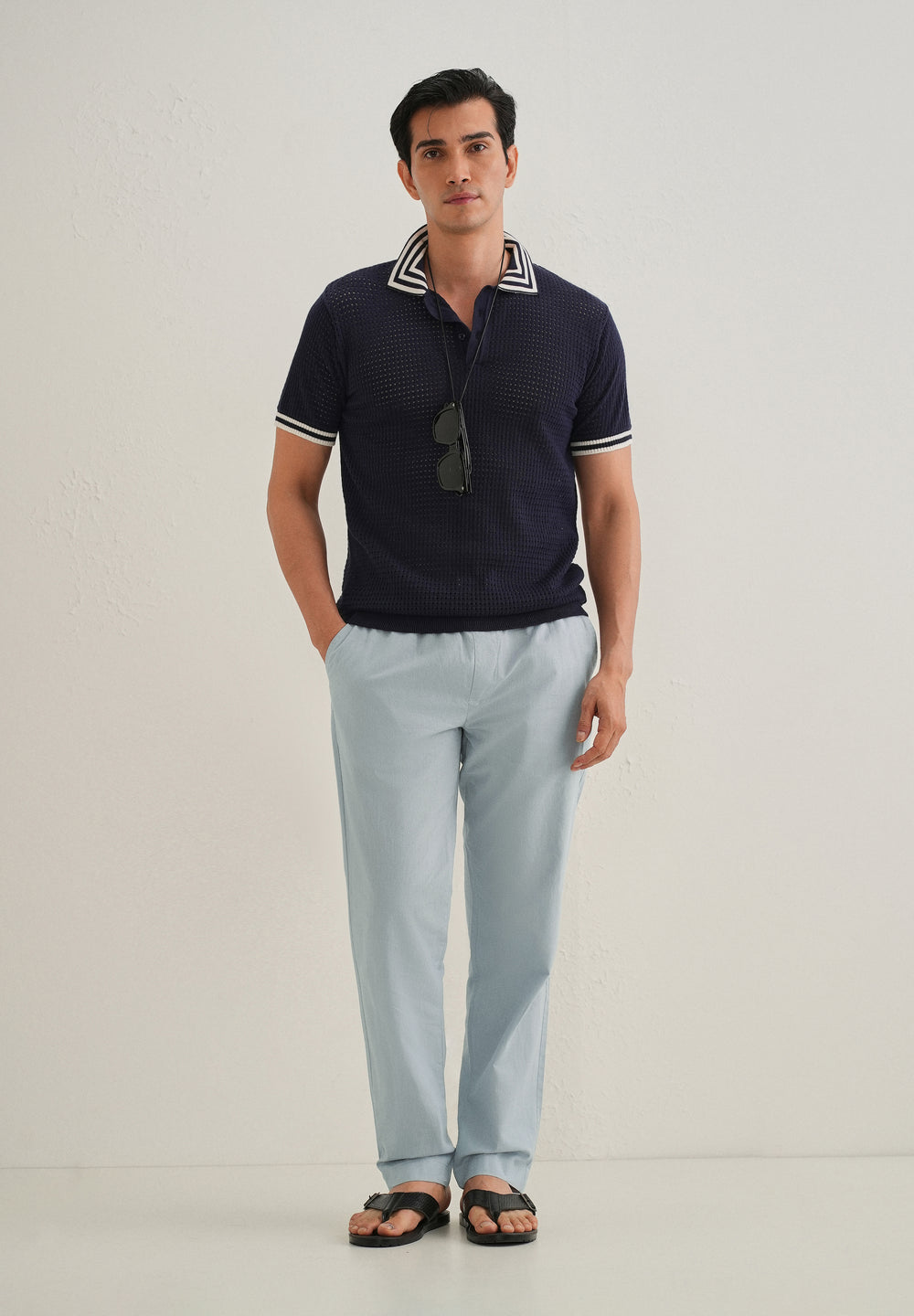 Drawstring Light Blue Linen Pant