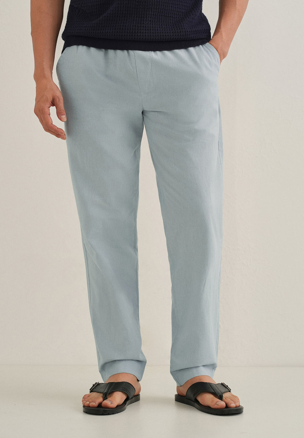 Drawstring Light Blue Linen Pant