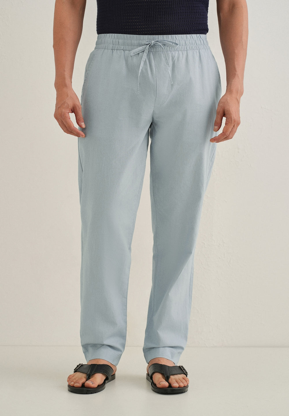 Drawstring Light Blue Linen Pant