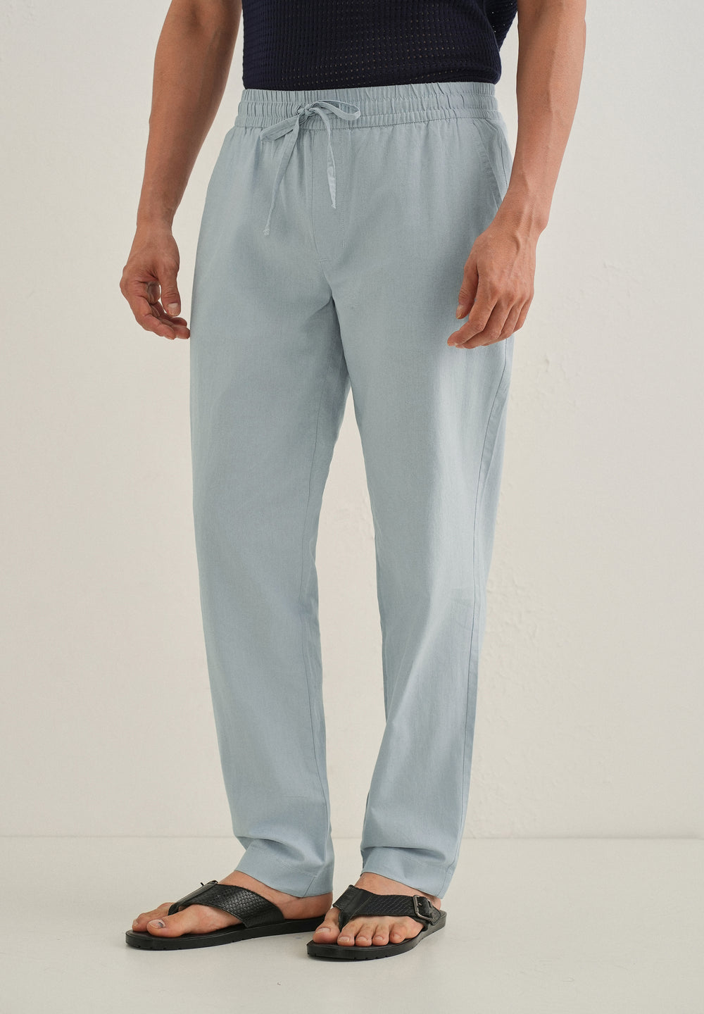 Drawstring Light Blue Linen Pant