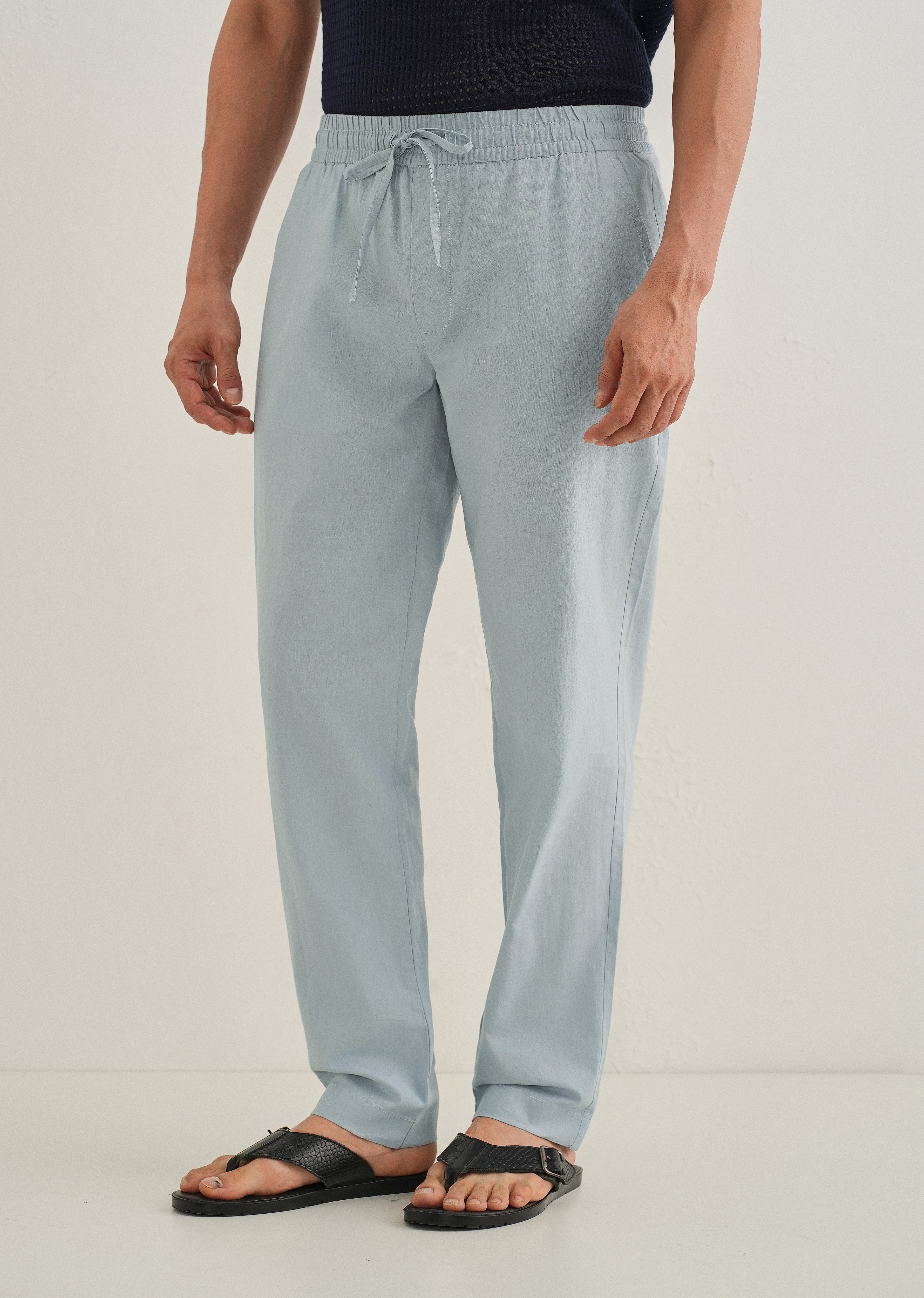 Drawstring Light Blue Linen Pant