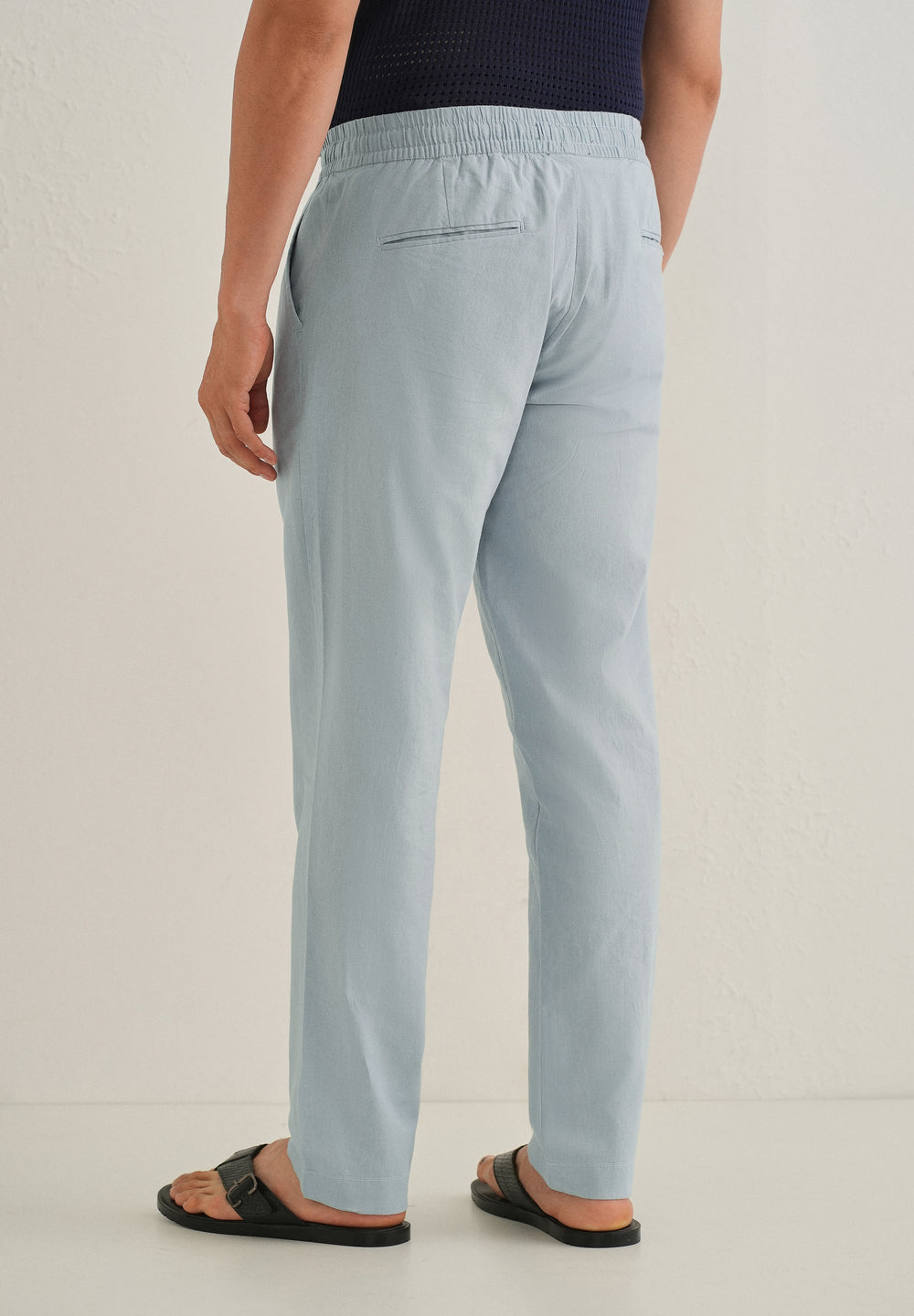 Drawstring Light Blue Linen Pant