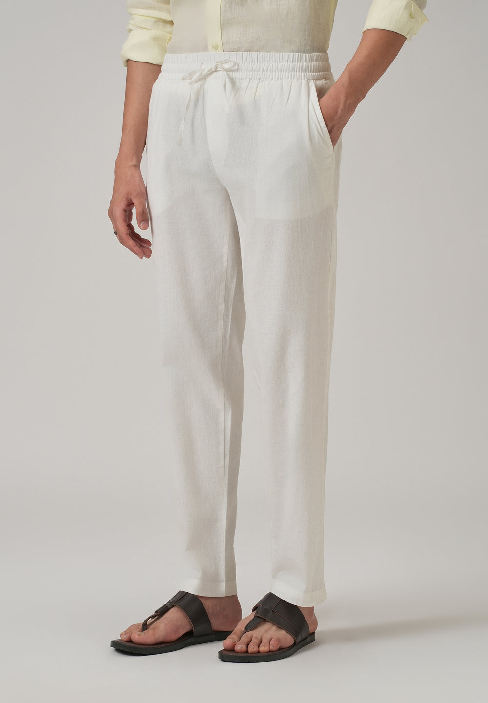 Drawstring White Linen Pant