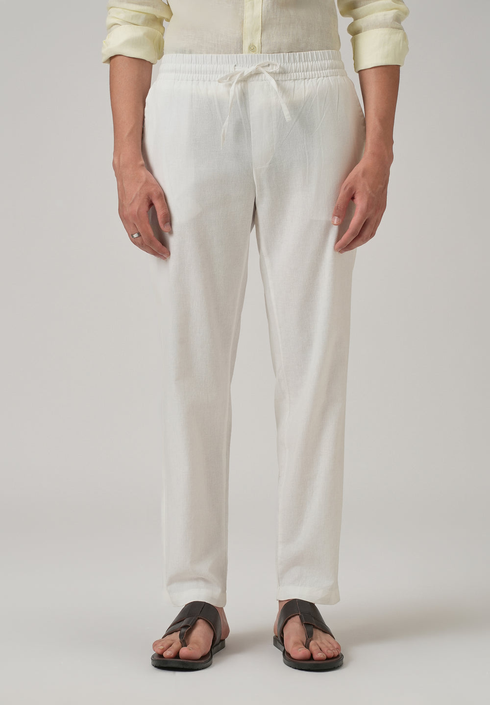 Drawstring White Linen Pant