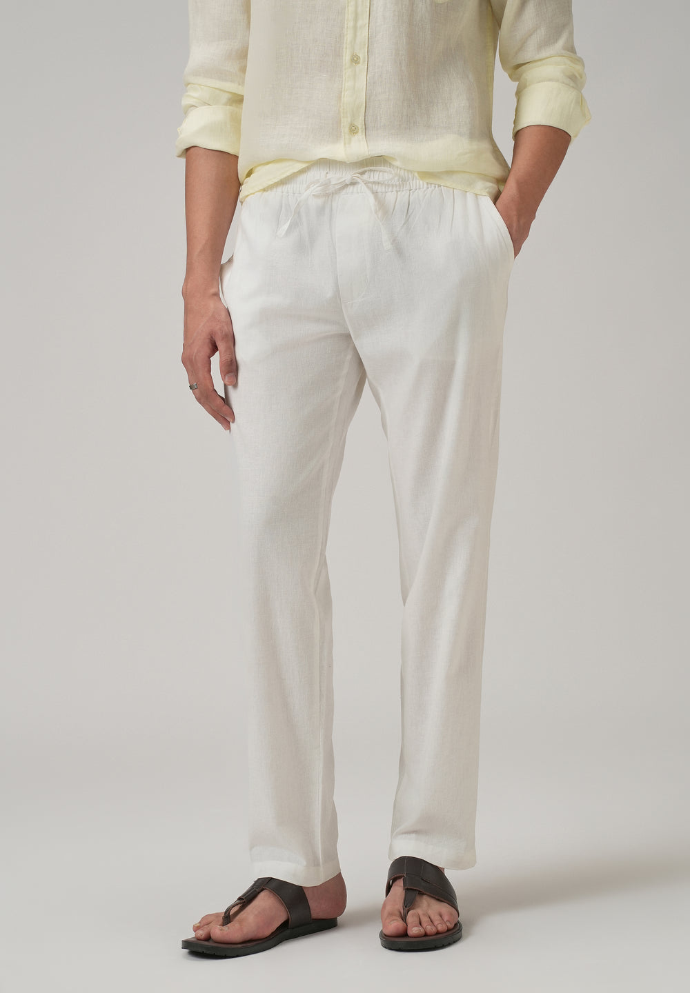Drawstring White Linen Pant